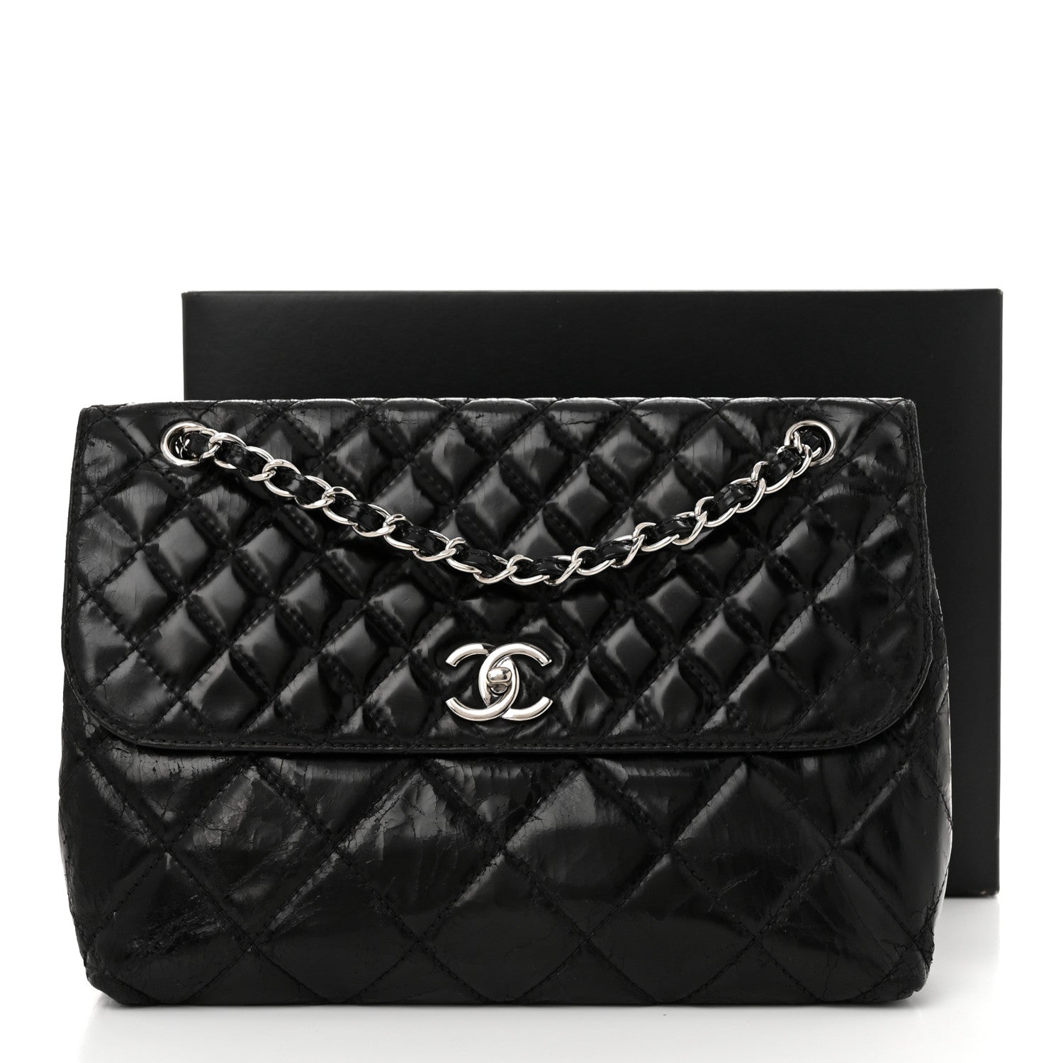 Vinyl Quilted In the Business Flap Bag Black