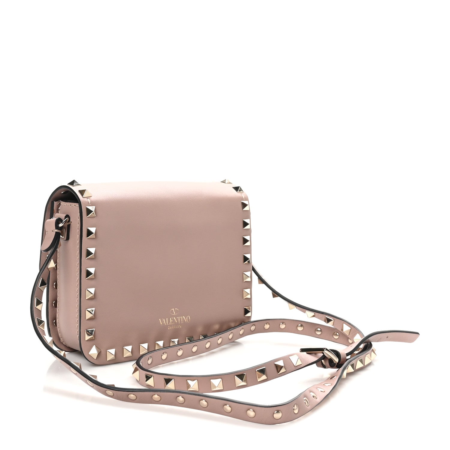 Vitello Rockstud Flap Crossbody Bag Water Rose