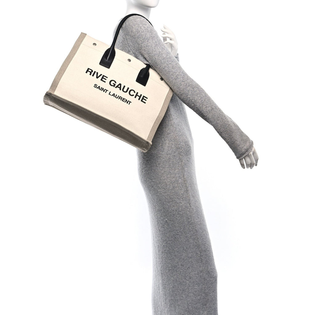 Linen Calfskin Small Rive Gauche Tote Optic White
