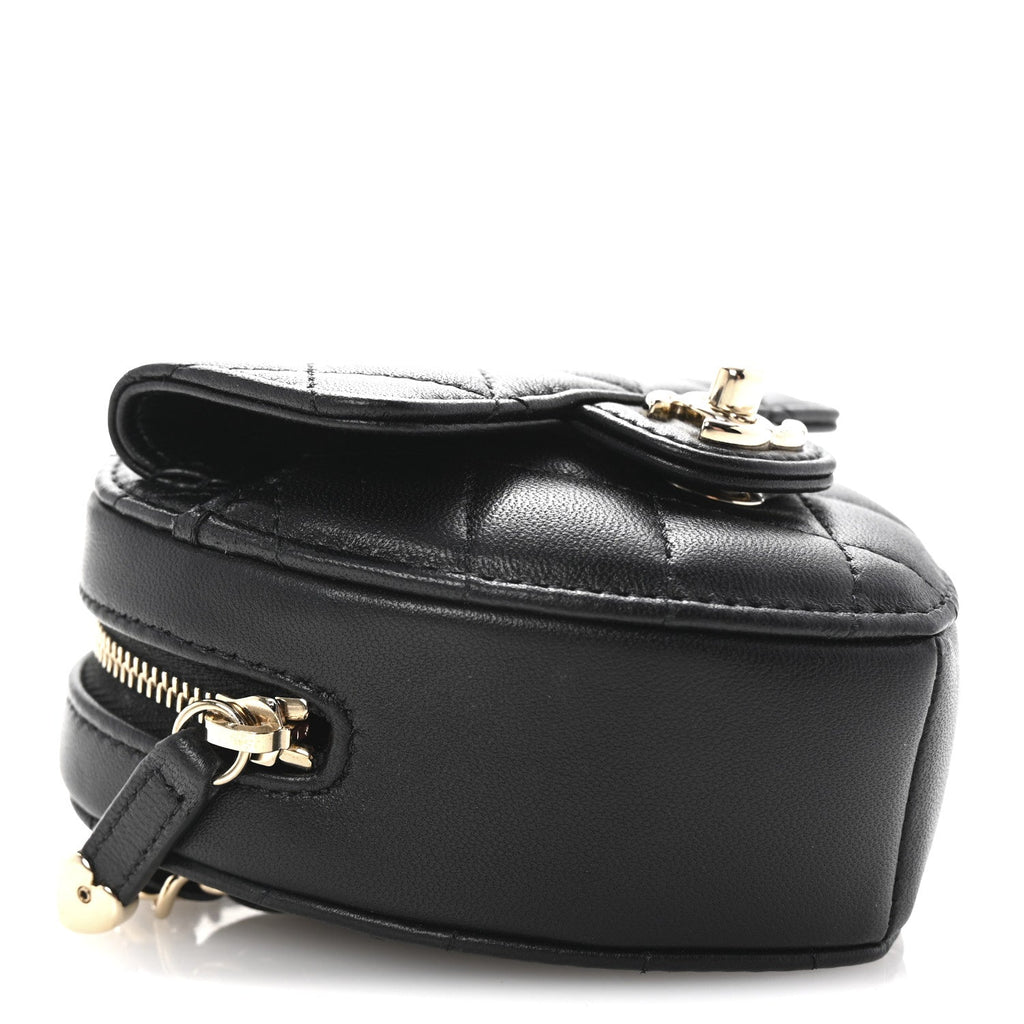 Lambskin Quilted CC In Love Heart Waist Belt Bag With Chain Black