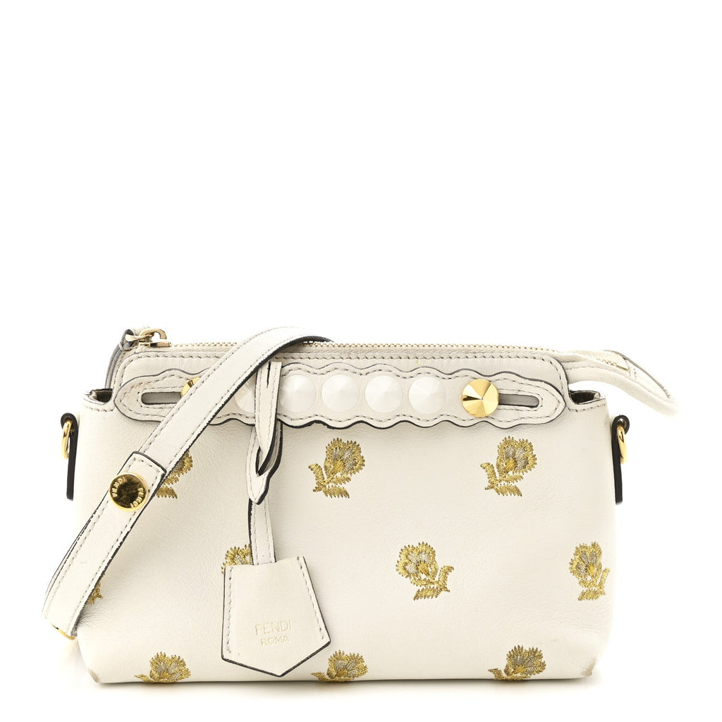 Vitello Dolce Lurex Floral Embroidered Studded Mini By The Way Boston Bag White