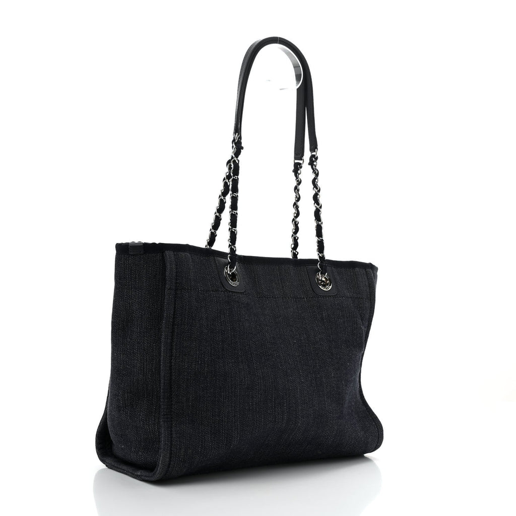 Denim Small Deauville Tote Dark Blue White
