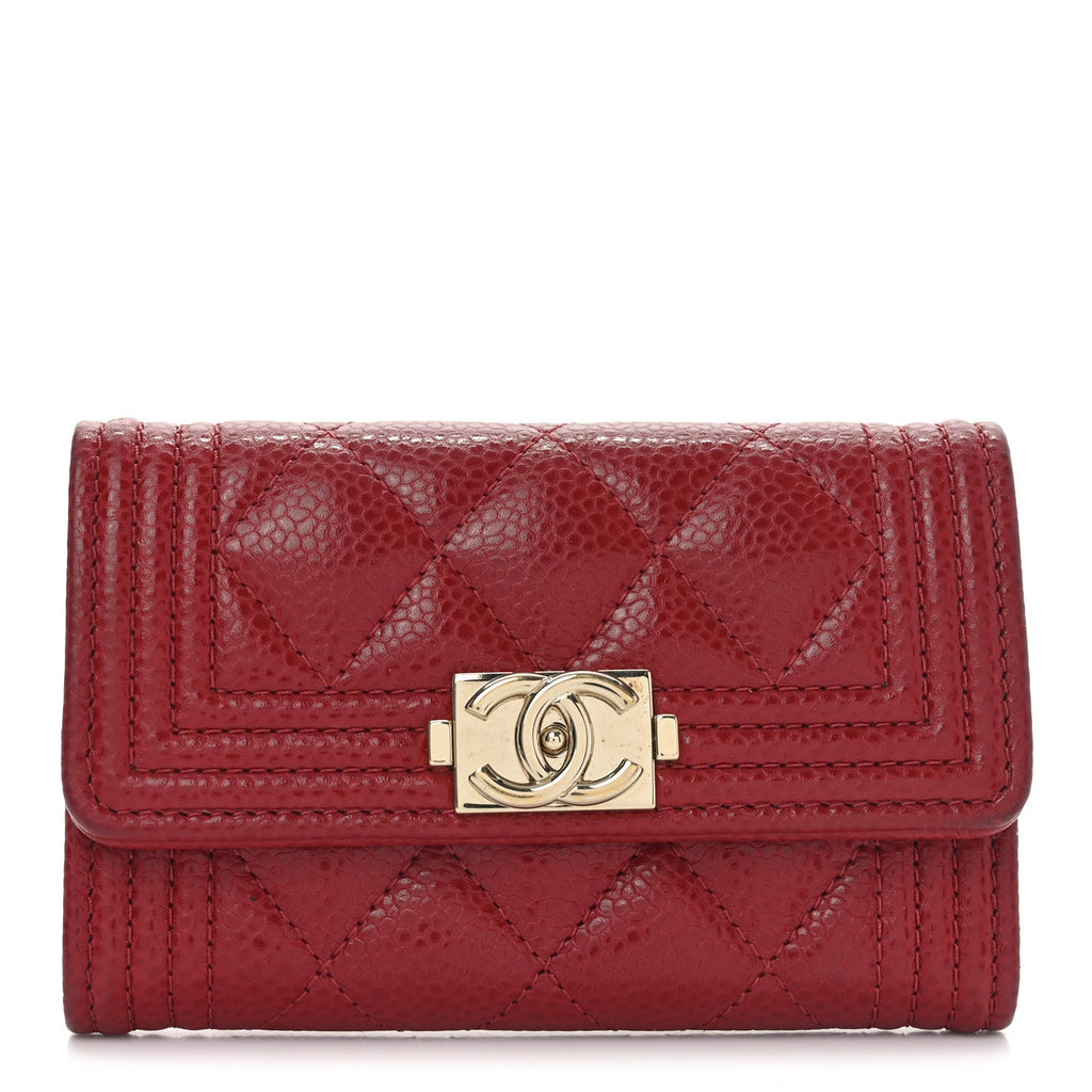 Caviar Quilted Boy Flap  Holder Wallet Red