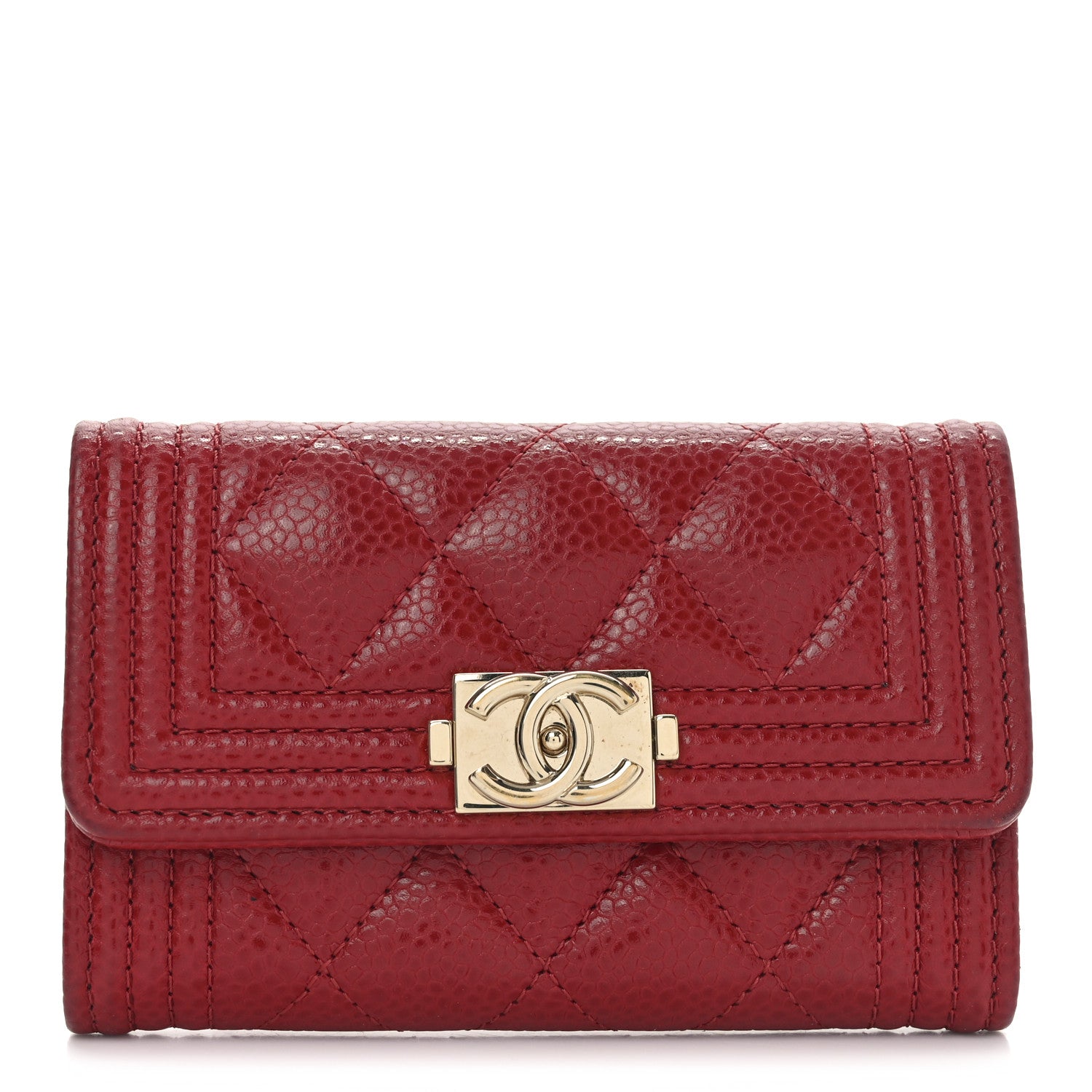 Caviar Quilted Boy Flap  Holder Wallet Red