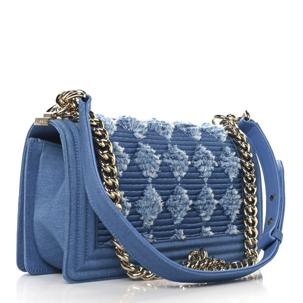 Denim Pleated Medium Boy Flap Light Blue