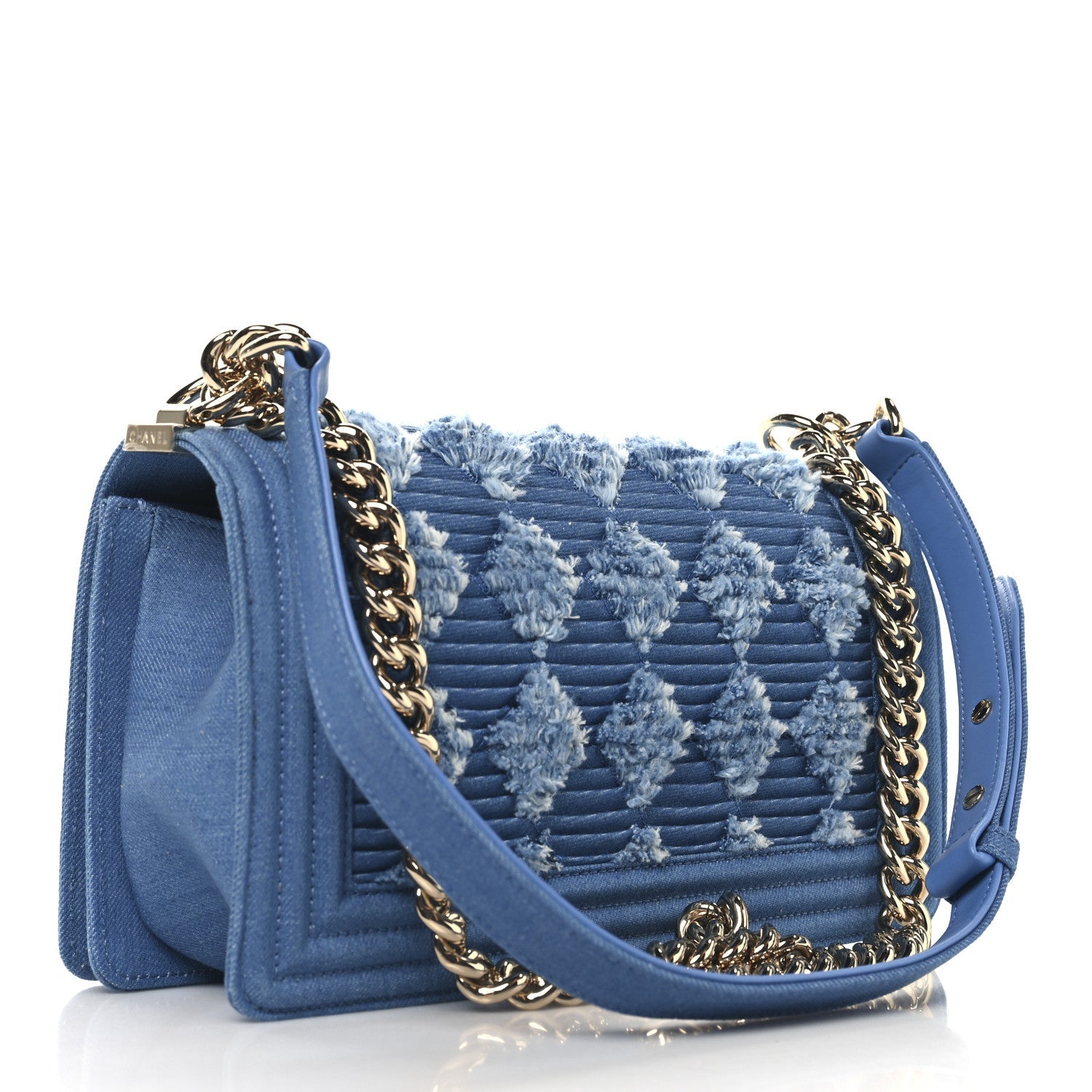 Denim Pleated Medium Boy Flap Light Blue