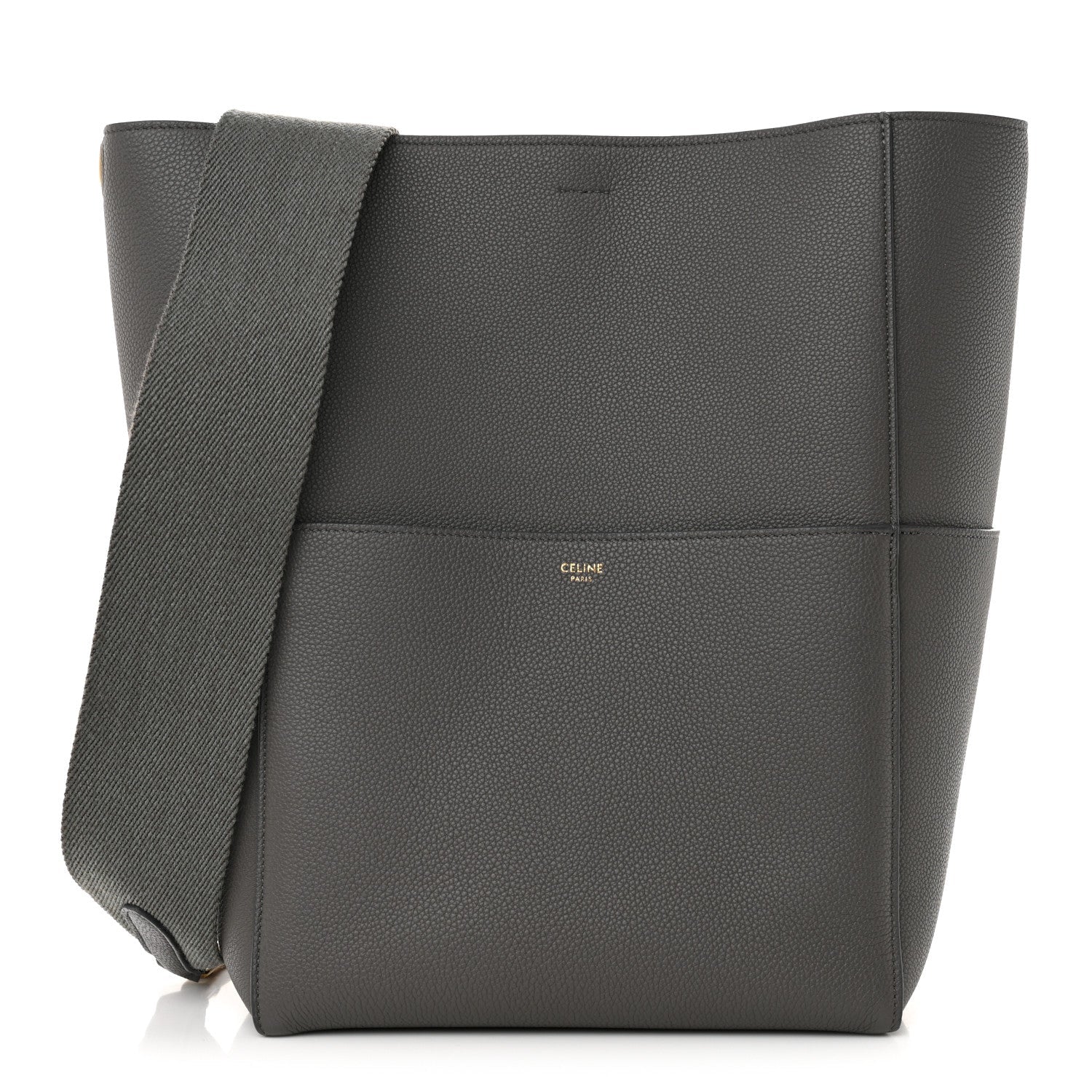 Soft Grained Calfskin Sangle Bucket Bag Grey