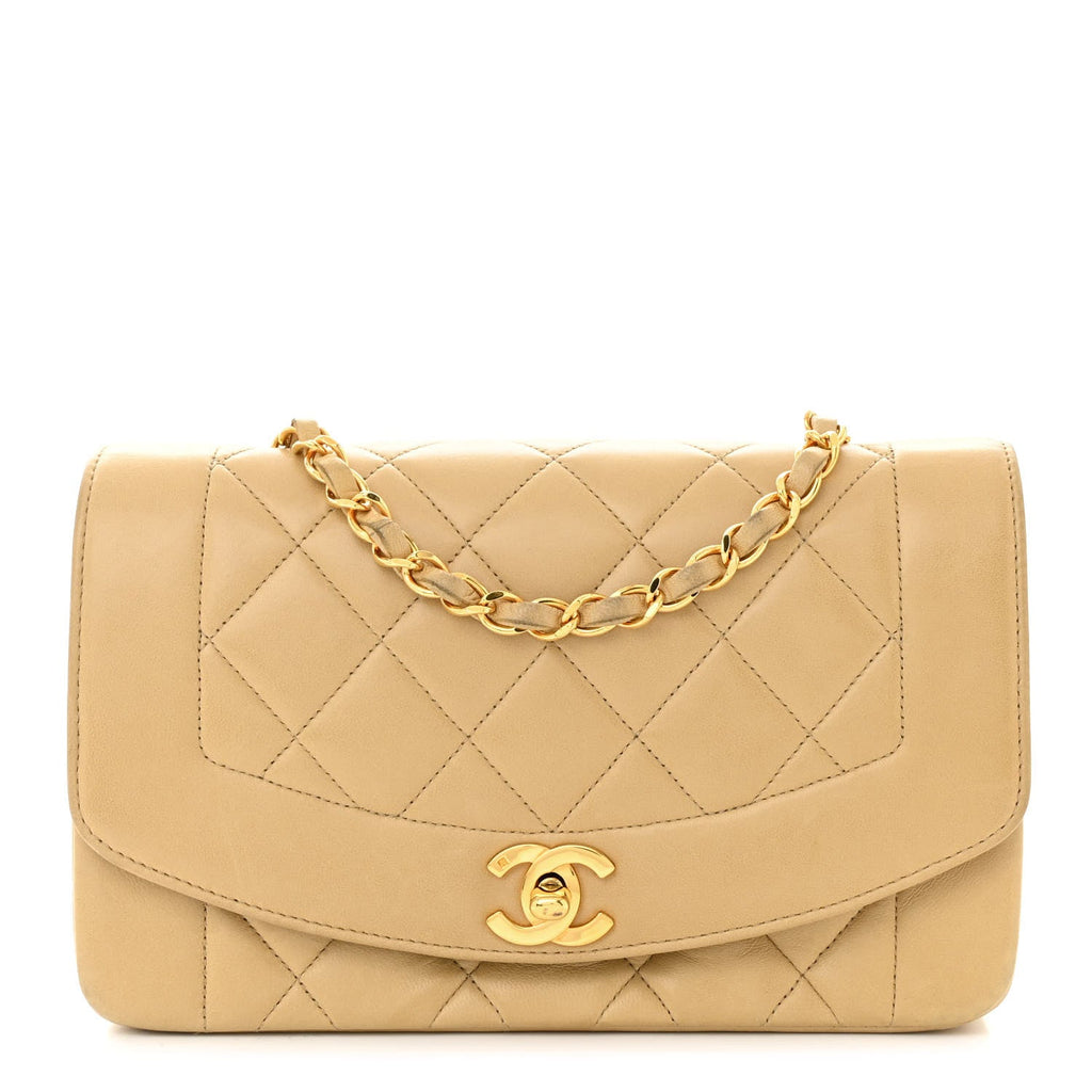 Lambskin Quilted Small Single Flap Beige