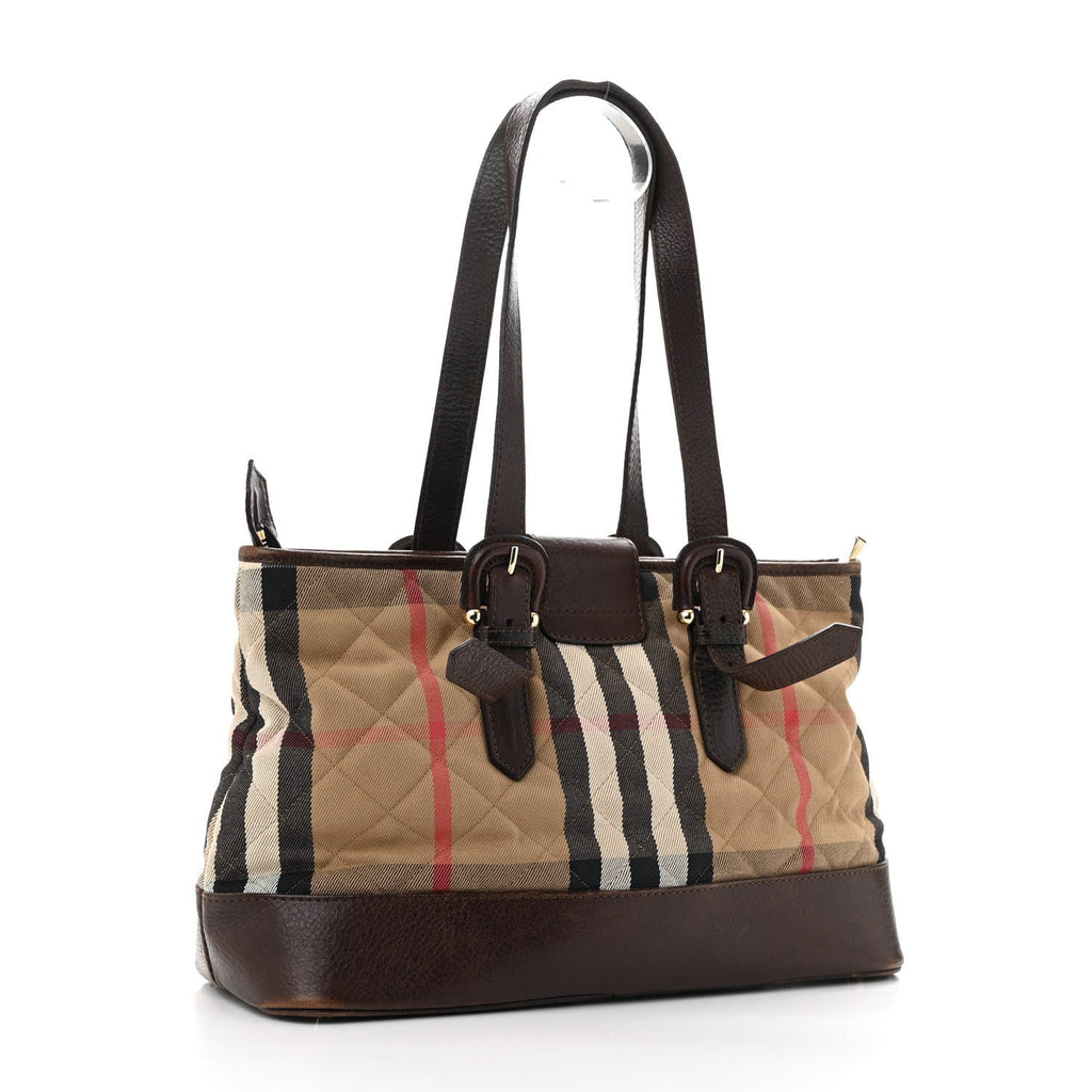 House Check Quilted Tote Brown