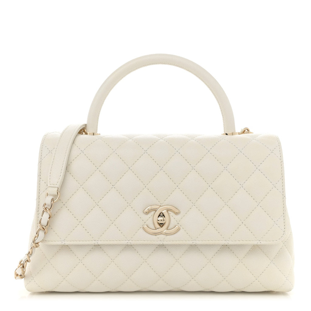 Caviar Quilted Small Coco Handle Flap White
