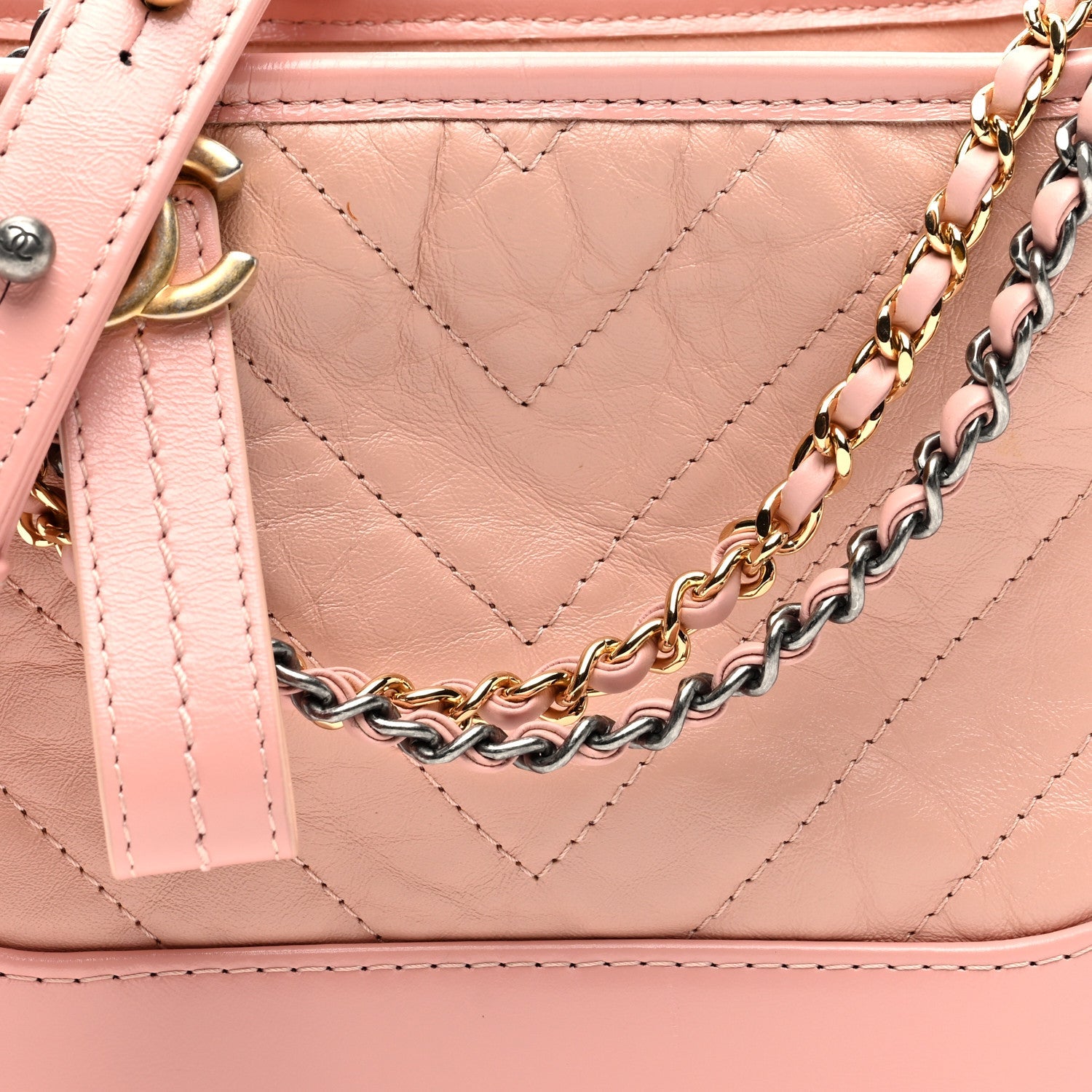 Aged Calfskin Chevron Quilted Small Gabrielle Hobo Pink