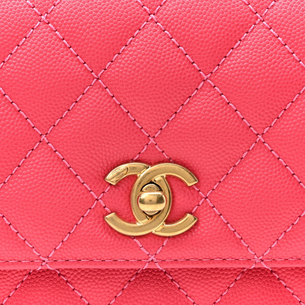 Caviar Quilted Extra Mini Coco Chain Handle Flap Dark Pink
