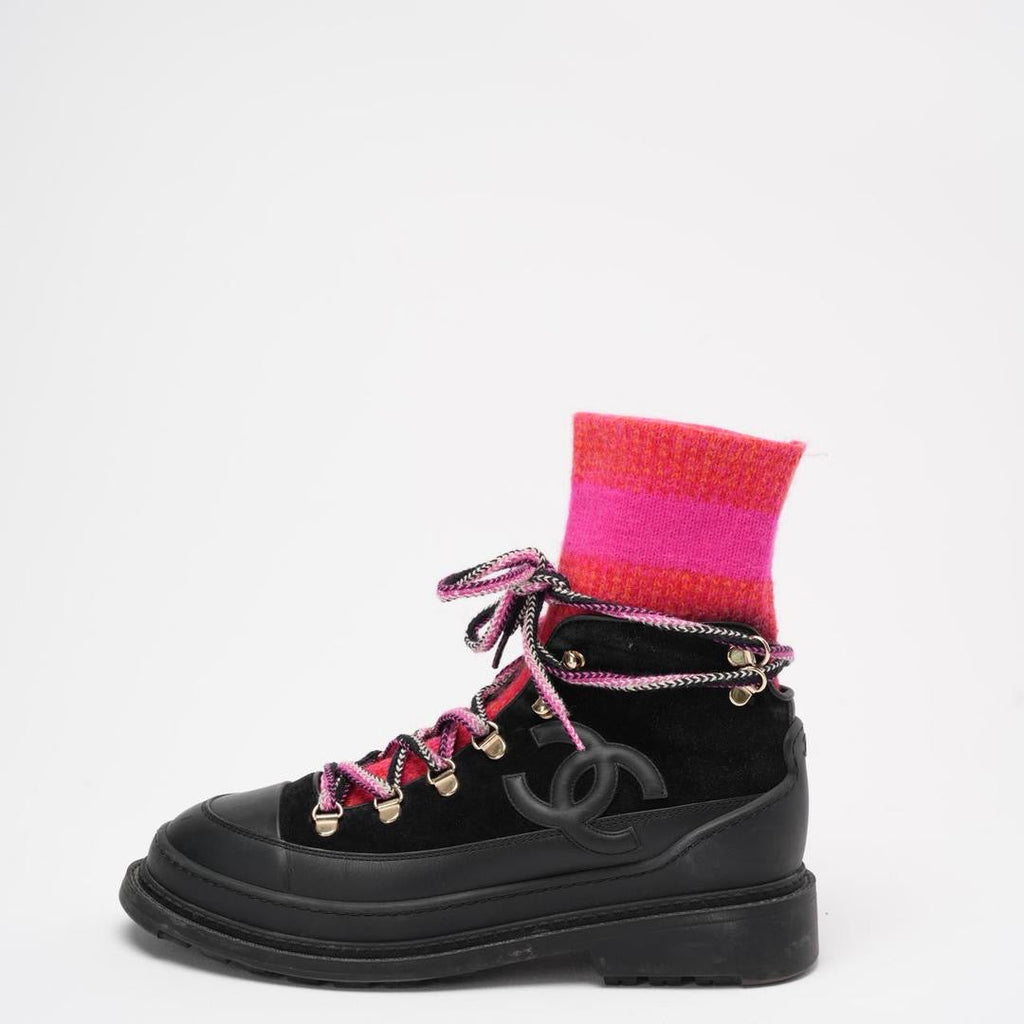 Chanel Pink / Black Chunky Sole Snow Boots 38 ½