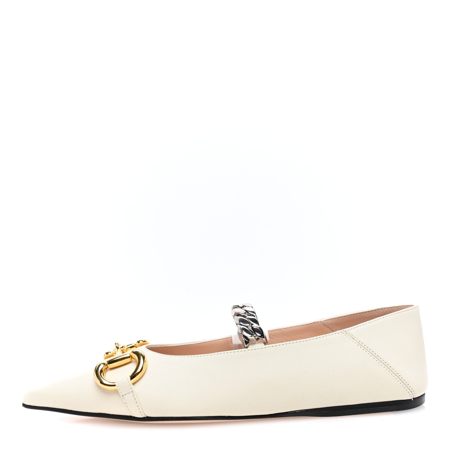 Nappa Lumiere Deva Horsebit Chain Embellished Flats 35 Dusty White