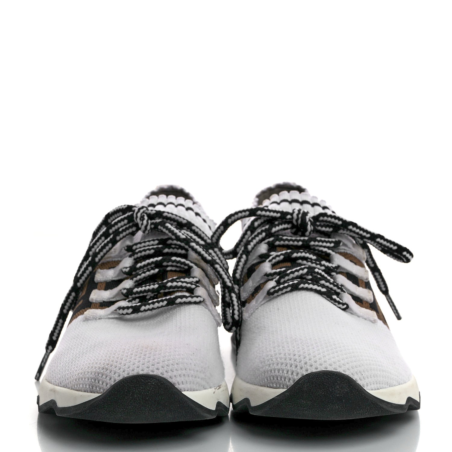 Stretch Knit Jacquard FF Lace-Up Sock Sneakers 38 Tobacco White Black