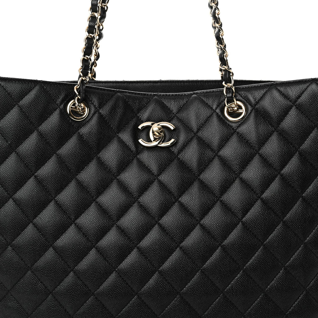 Caviar Quilted Large Shopping Tote Black