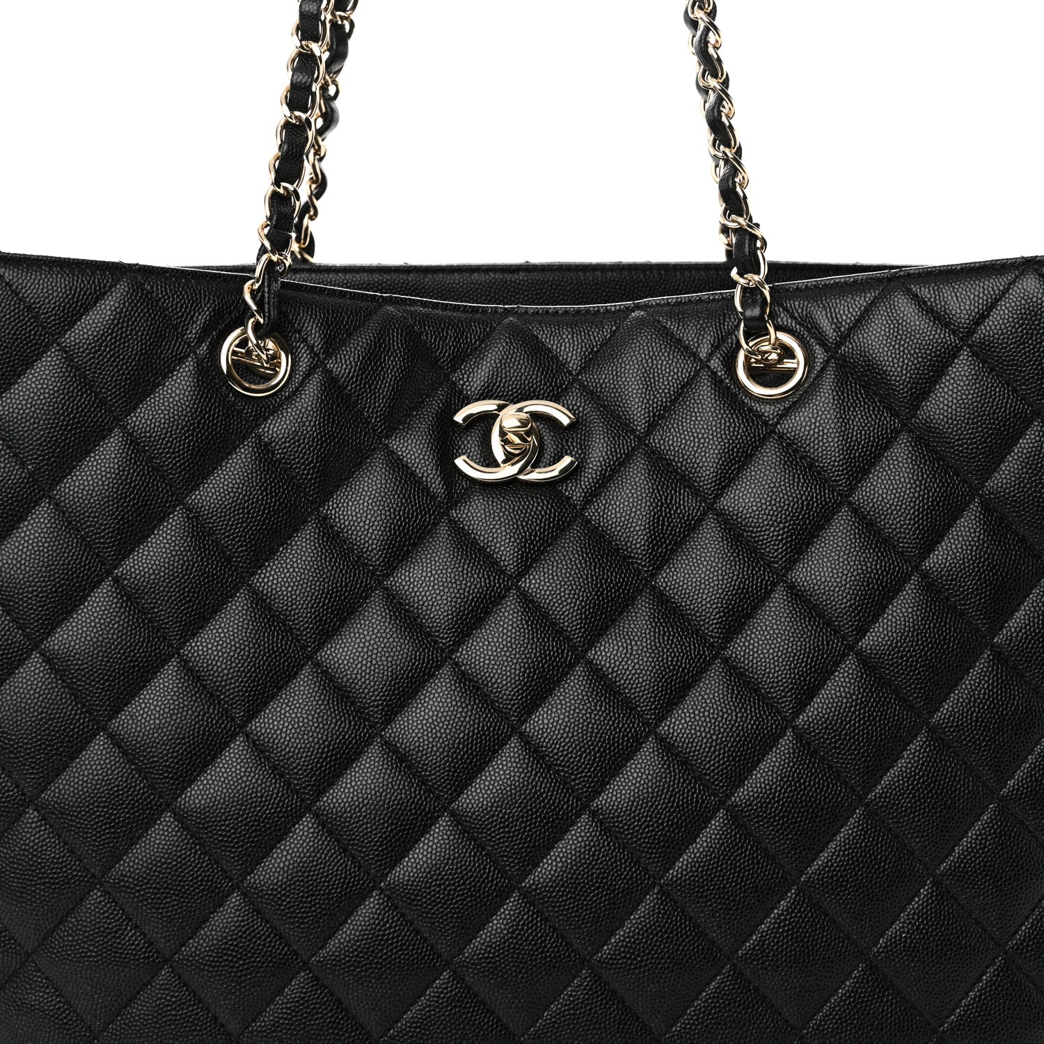 Caviar Quilted Large Shopping Tote Black