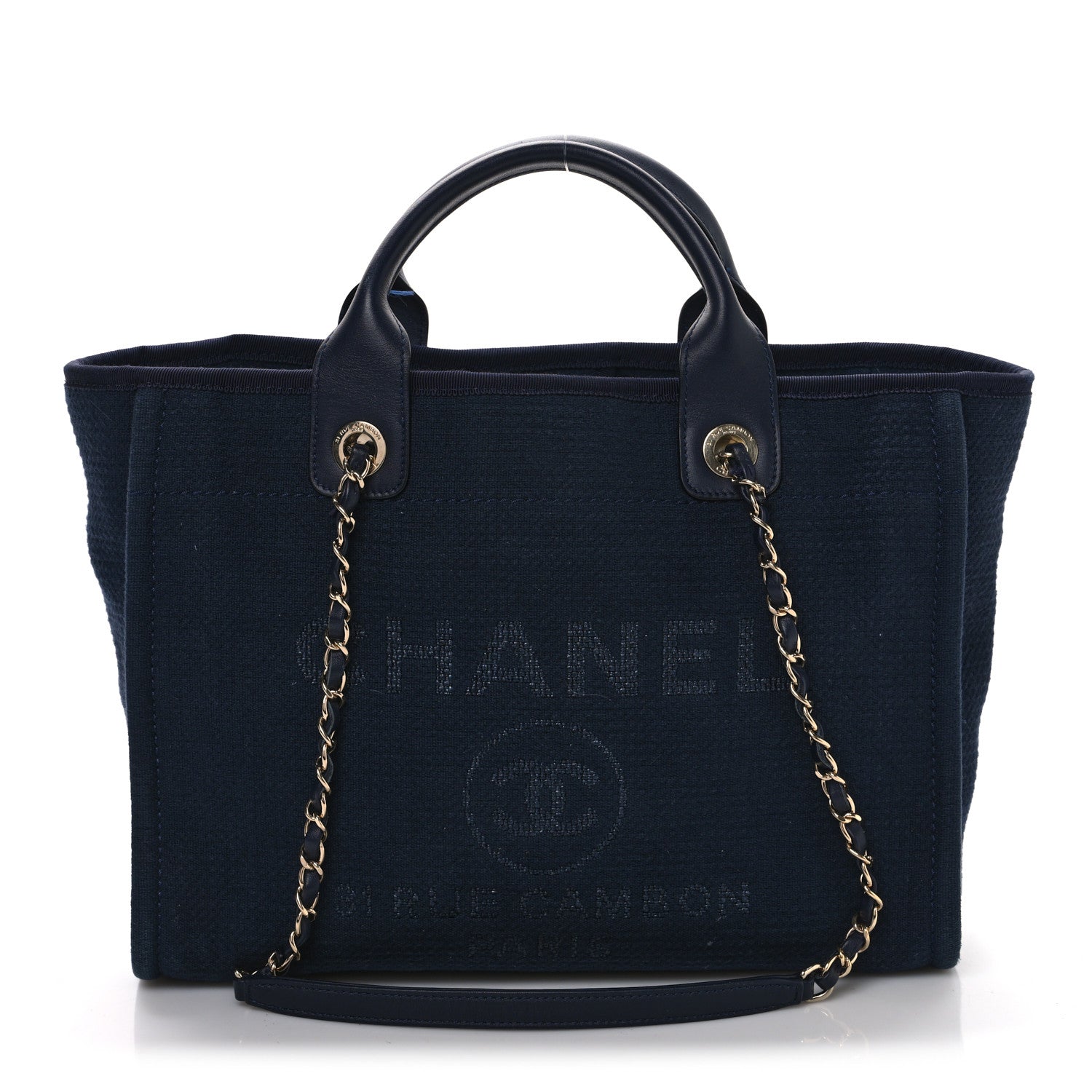 Mixed Fibers Calfskin Medium Deauville Tote Navy Blue