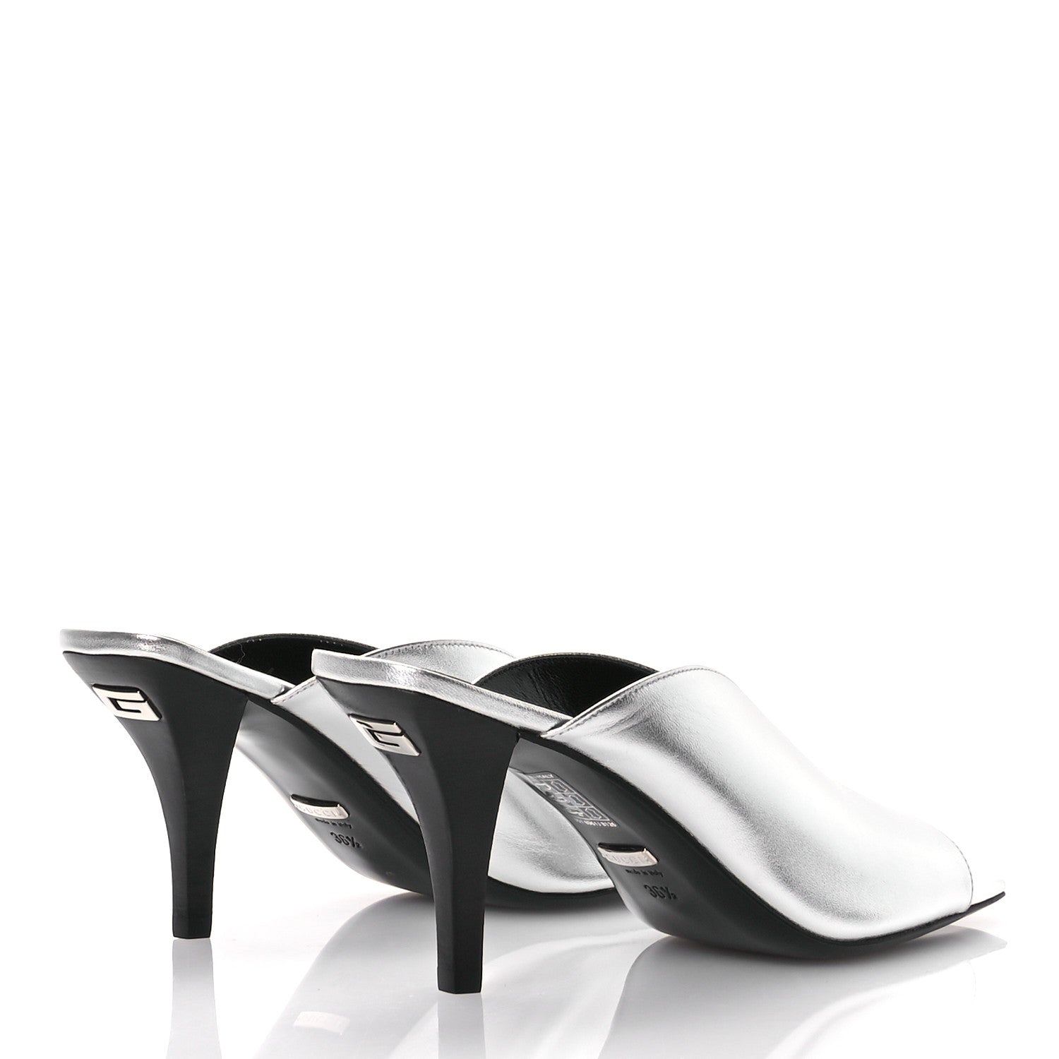 Metallic Nappa Silk Square G Slide Sandals  36.5 Argento