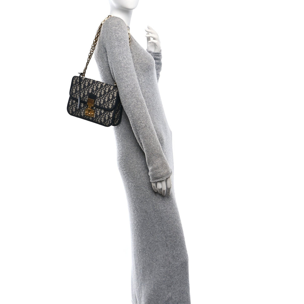 Oblique Small DiorAddict Flap Bag Navy Blue