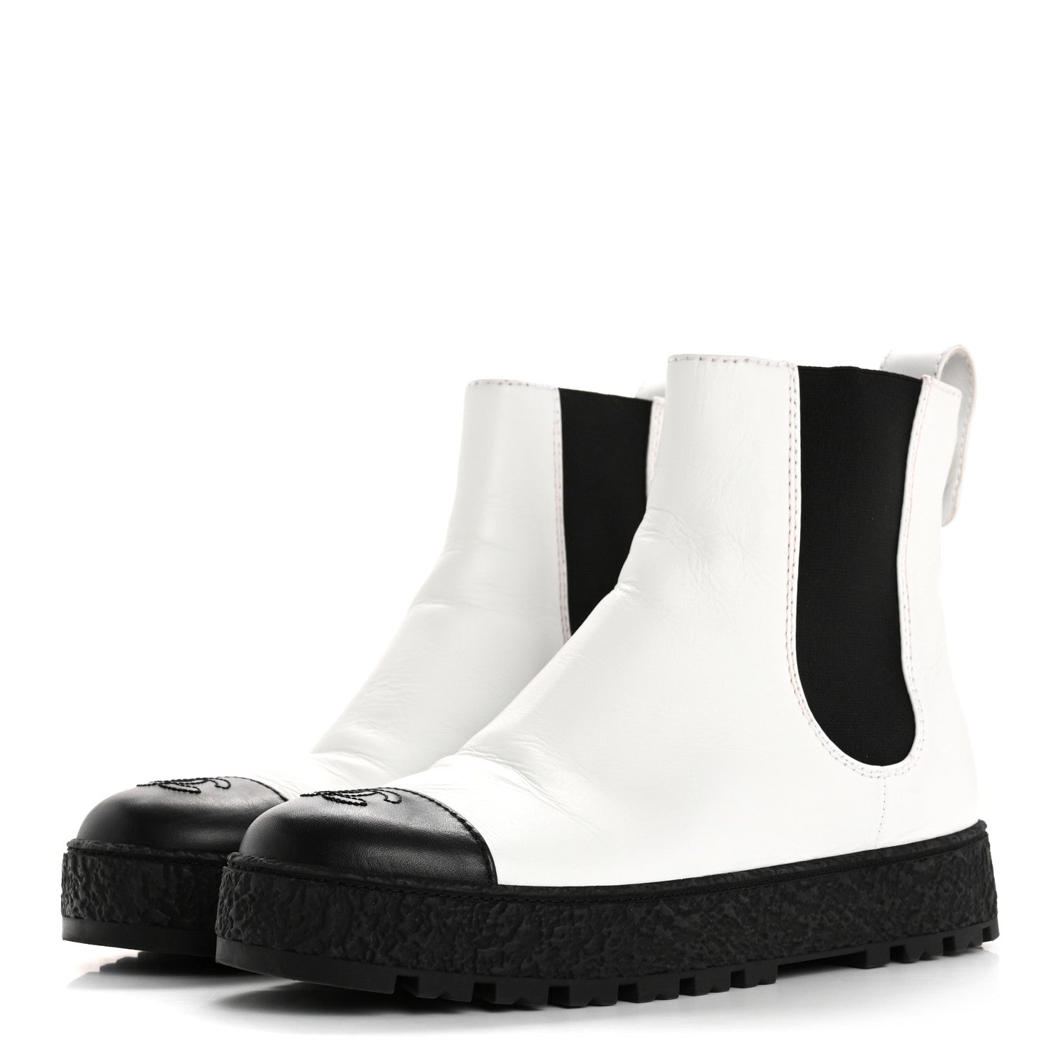Calfskin Cap Toe CC Ankle Boots 39 White Black