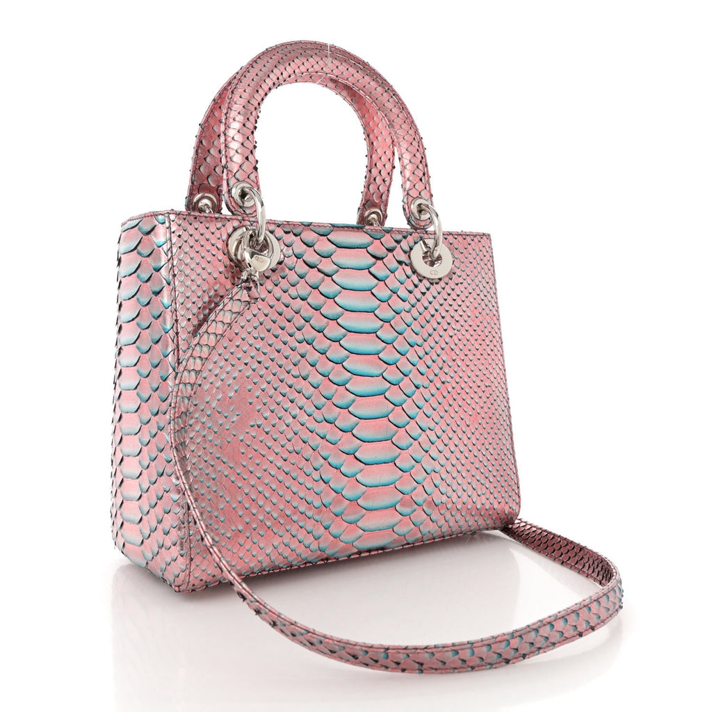 Metallic Snakeskin Medium Lady Dior Pink Blue