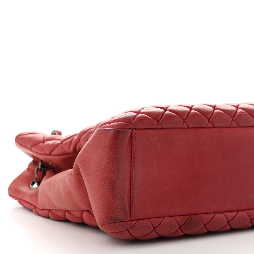 Iridescent Calfskin Small New Bubble Quilt Tote Red