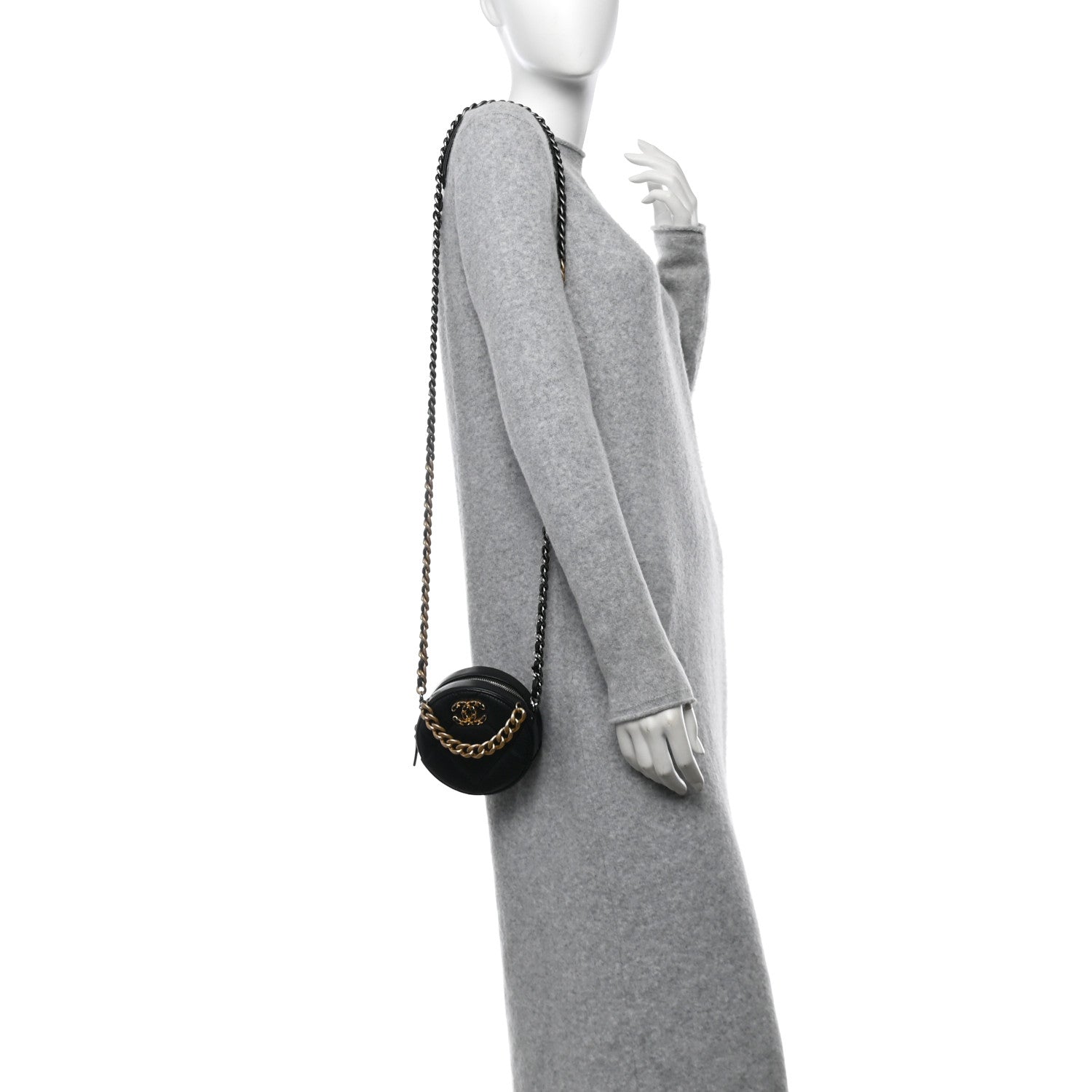 Lambskin Quilted Chanel 19 Round Clutch With Chain Black