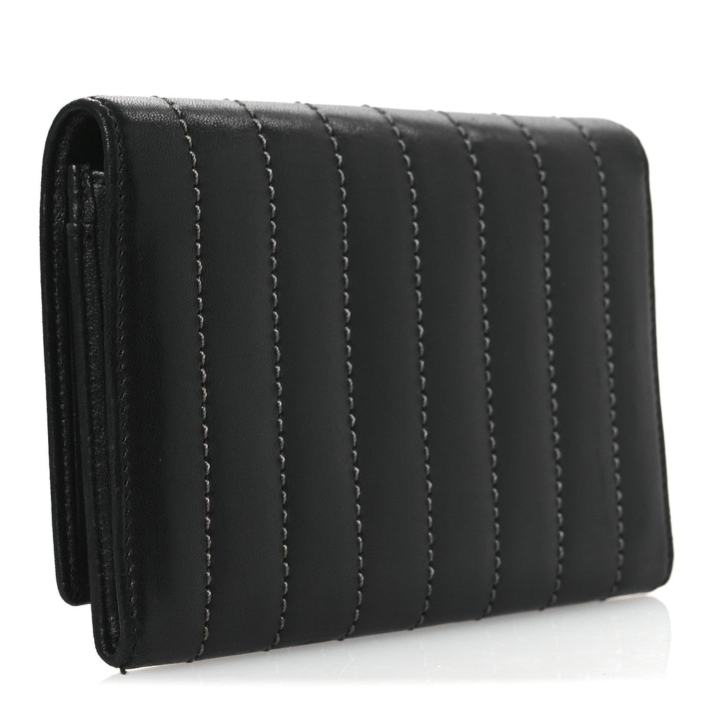 Lambskin Vertical Quilted Mademoiselle Compact Wallet Black