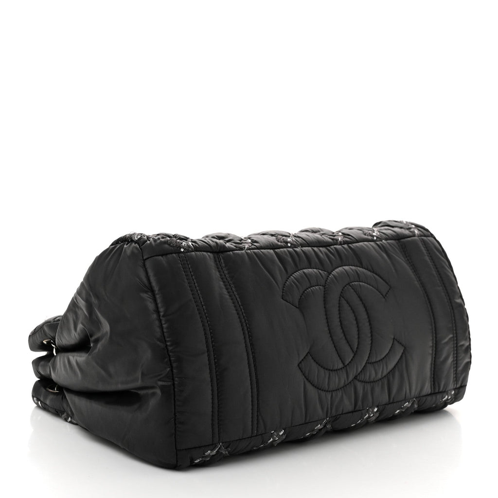 Nylon Quilted Tweed Stitch Bubble Tote Black