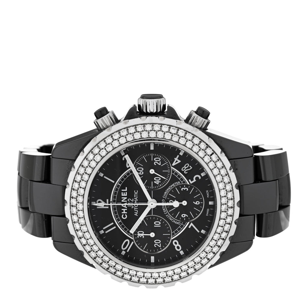 Stainless Steel Ceramic Diamond Bezel 41mm J12 Chronograph Automatic Watch Black