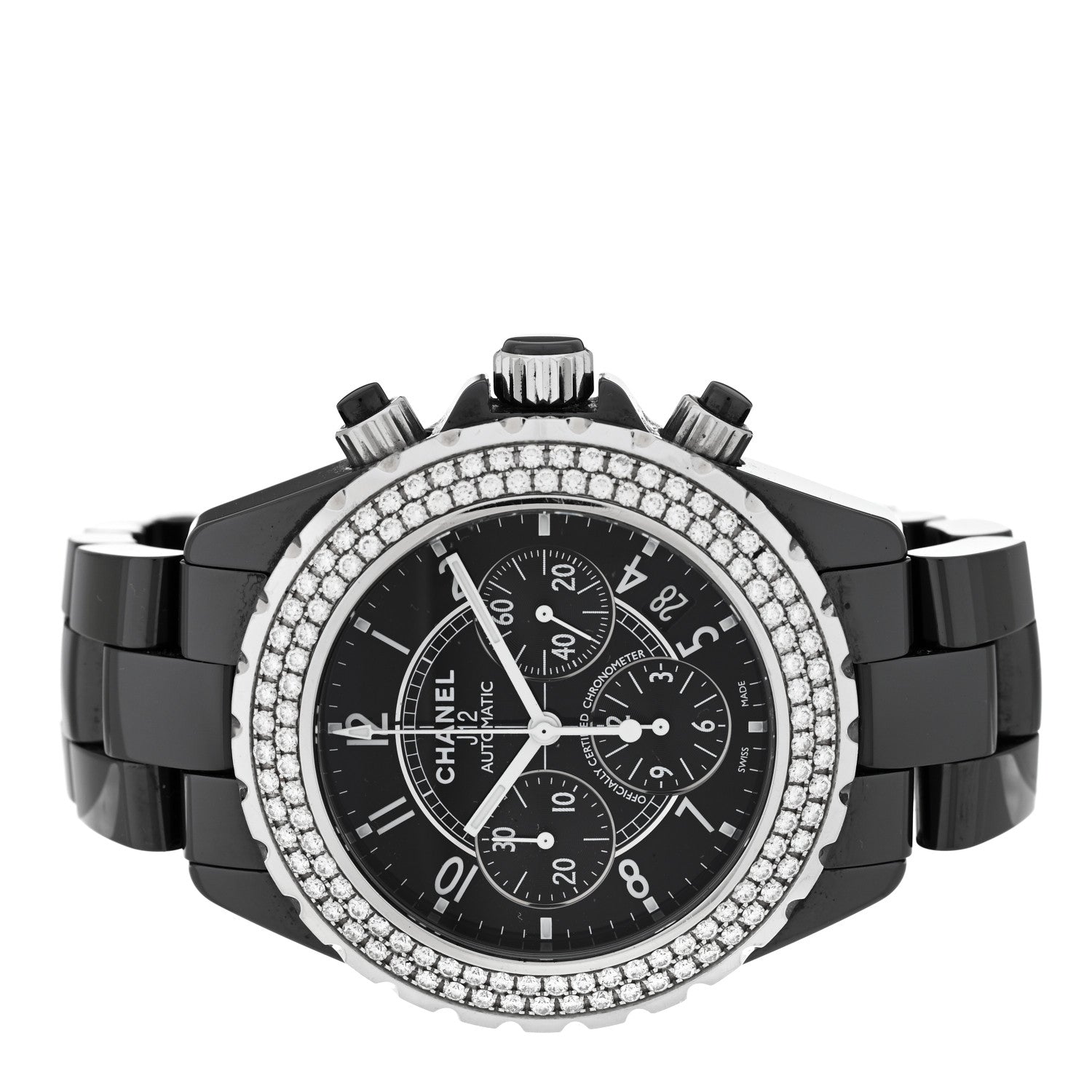 Stainless Steel Ceramic Diamond Bezel 41mm J12 Chronograph Automatic Watch Black