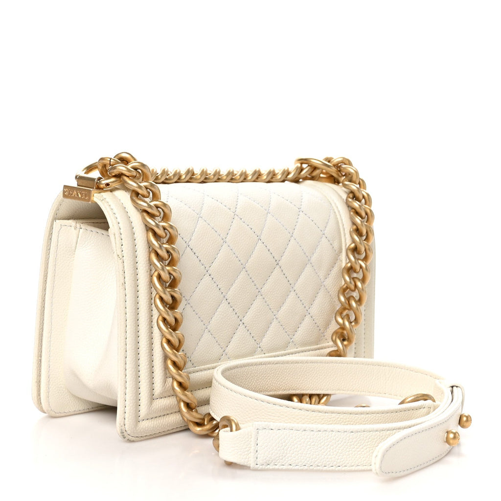 Caviar Quilted Small Boy Flap White