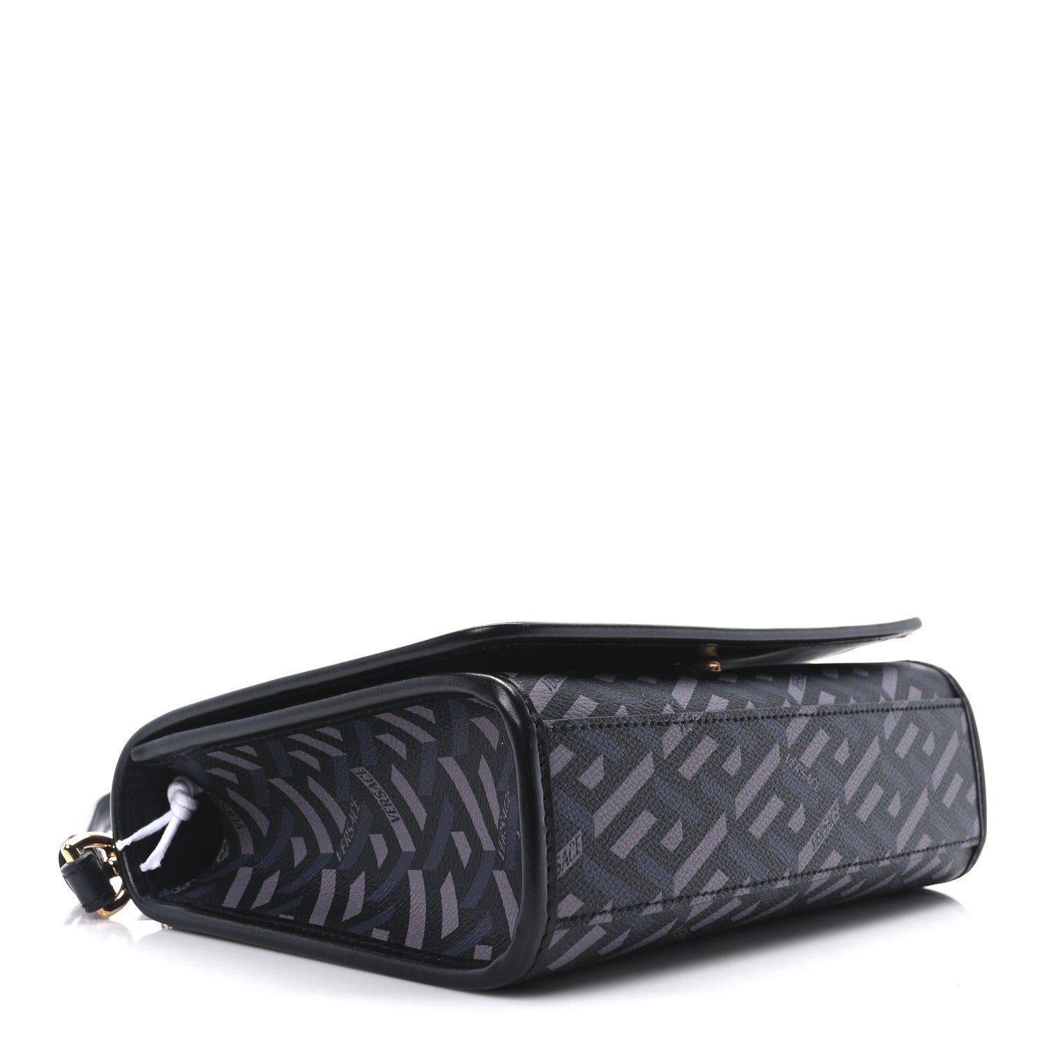 Coated Canvas La Greca Signature Top Handle Bag Black
