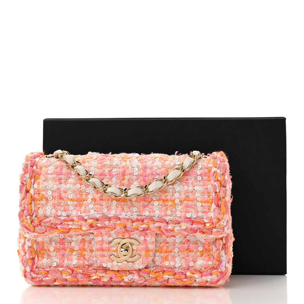 Tweed Braid Sequin Mini Flap White Pink Orange