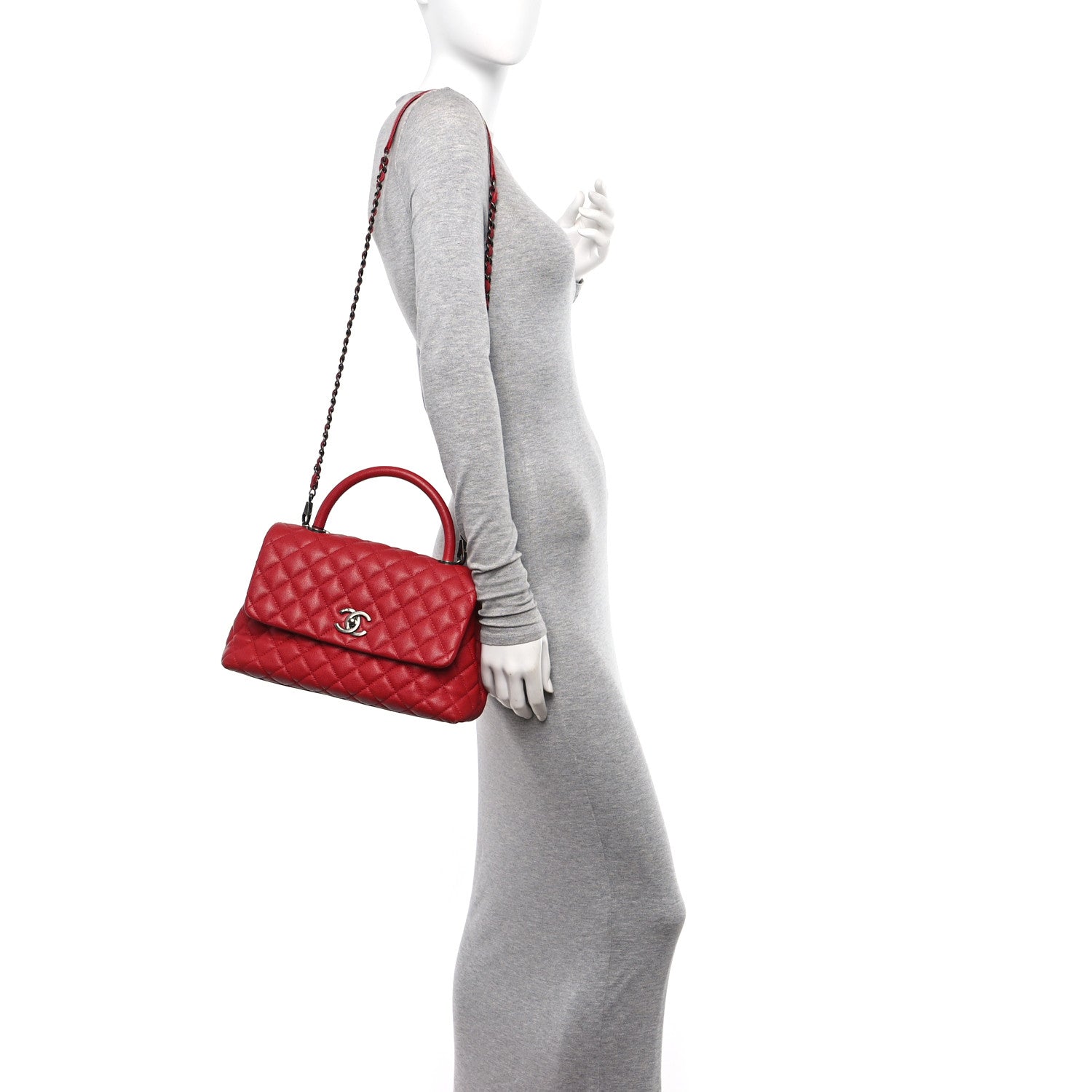 Caviar Quilted Small Coco Handle Flap Red