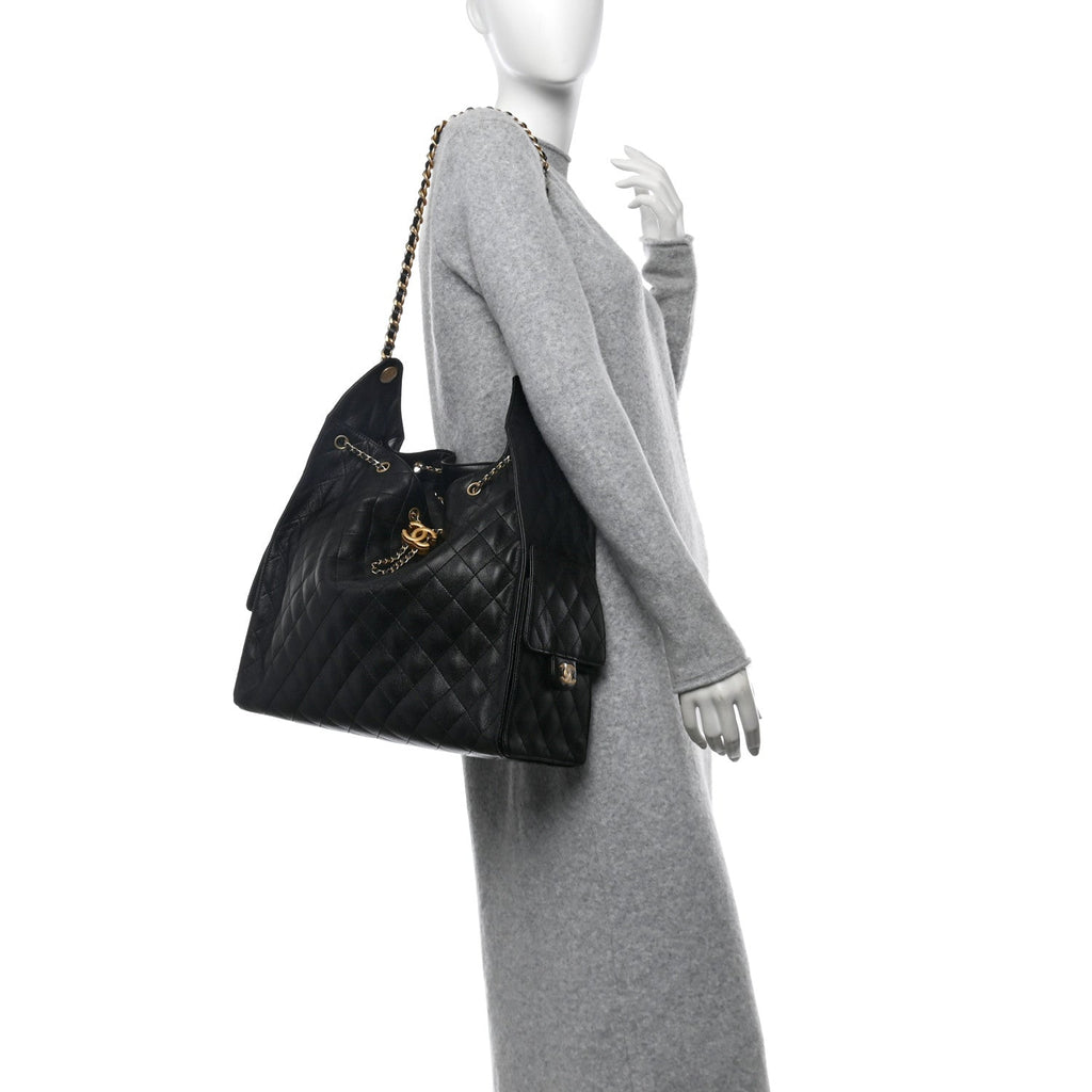 Caviar Quilted Large Chanel 25 Handbag Black