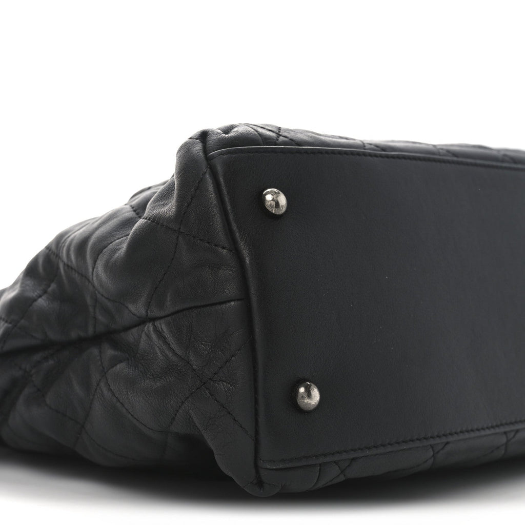 Calfskin Quilted Large Coco Pleats Tote Black