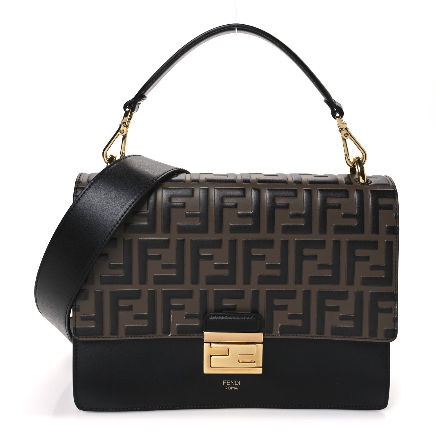 Vitello Liberty Bi-Color FF 1974 Embossed Chain Strap Kan U Shoulder Bag Black Maya