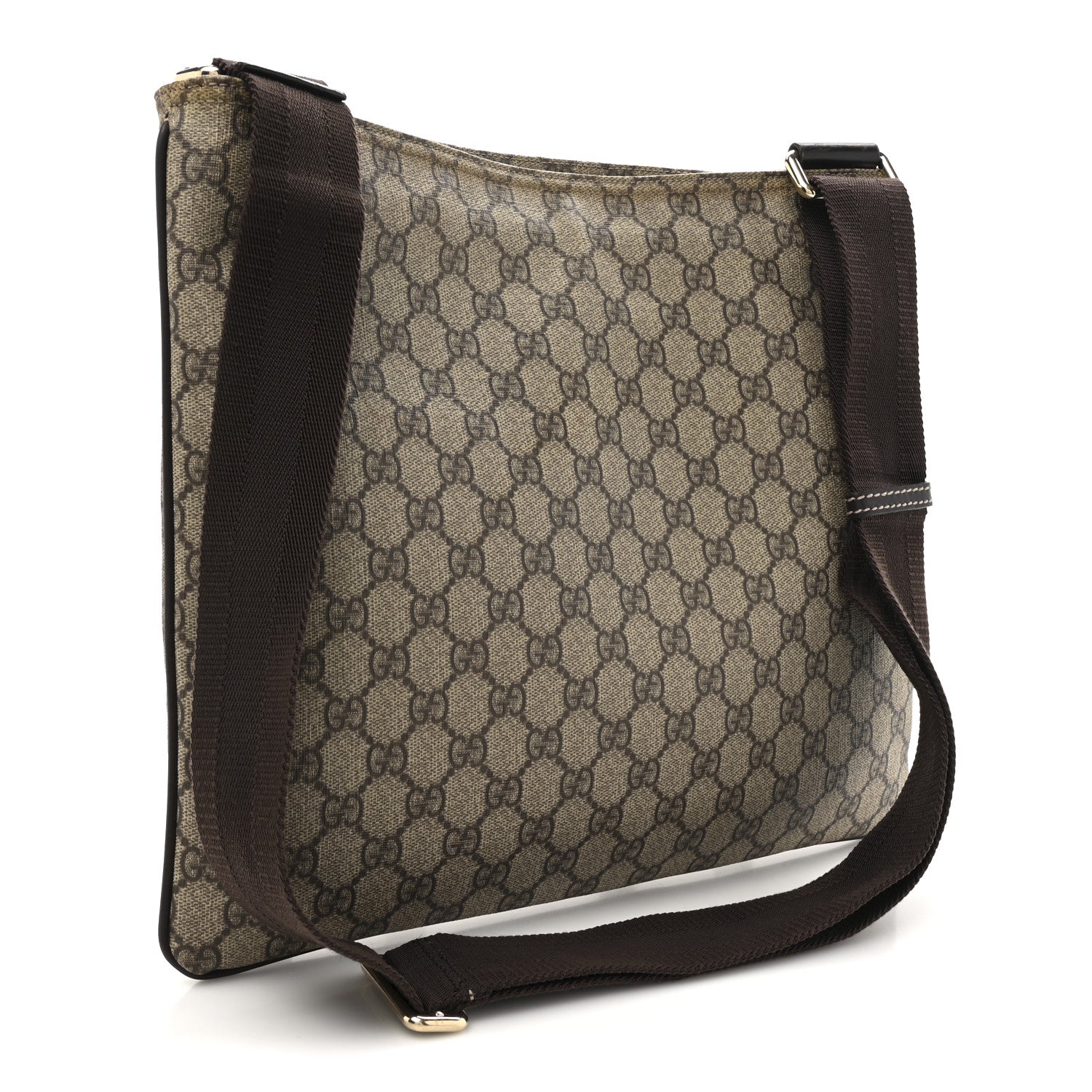 GG Supreme Monogram Medium Flat Messenger Bag Dark Brown