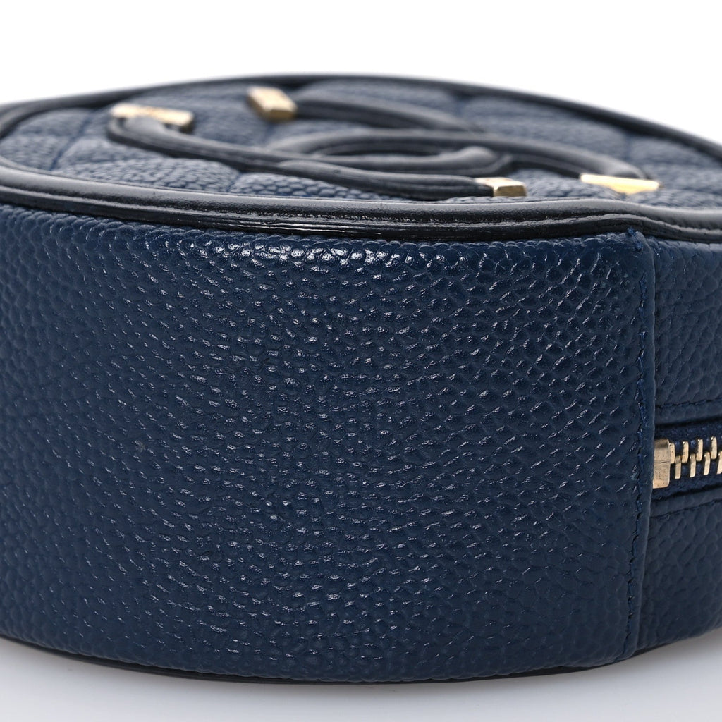 Caviar Quilted Round Filigree Crossbody Navy Black