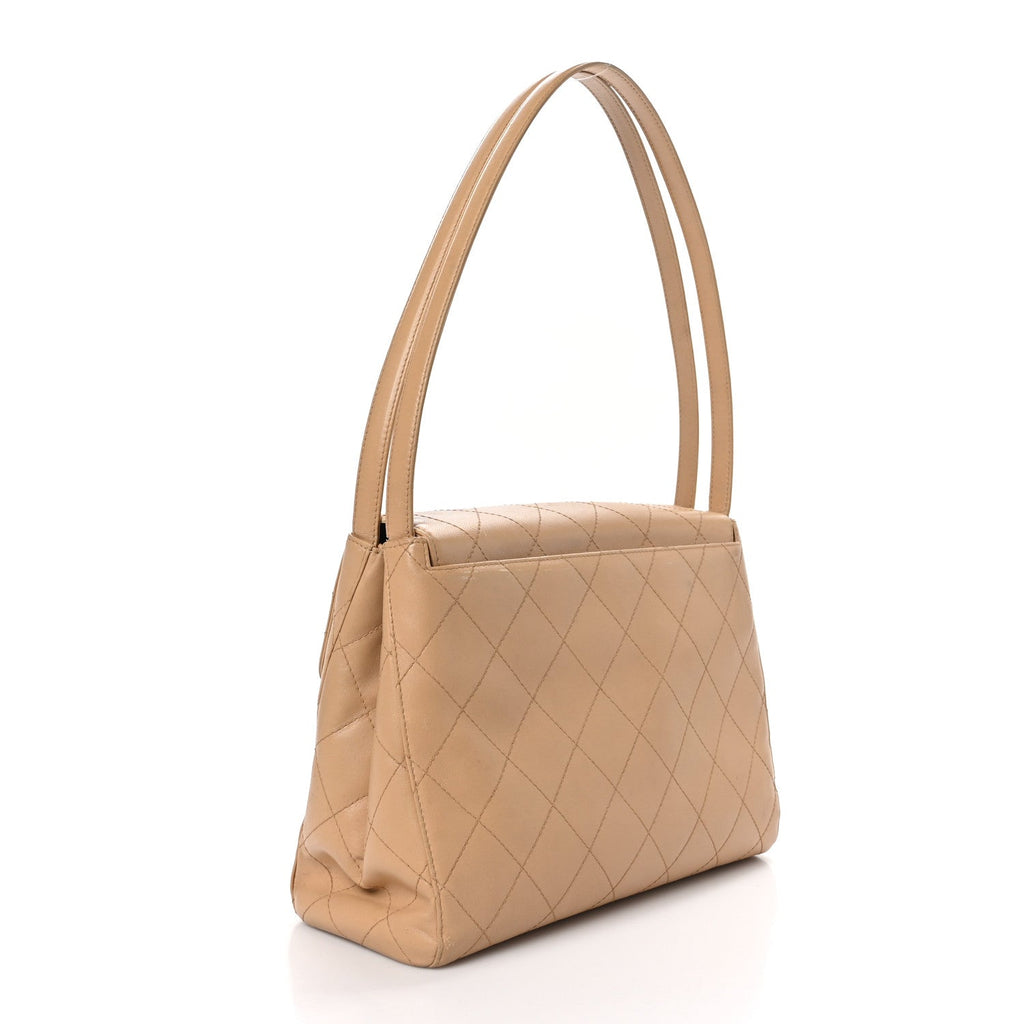 Lambskin Stitched Shoulder Flap Bag Beige