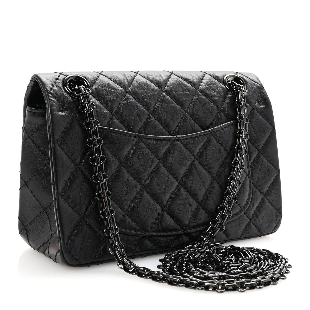 Aged Calfskin Quilted 2.55 Reissue Mini Flap So Black