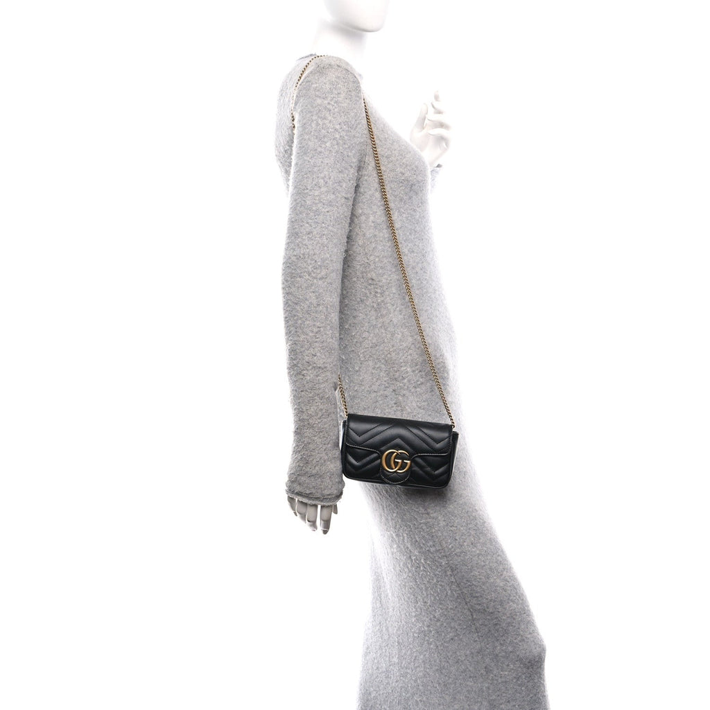 Calfskin Matelasse Super Mini GG Marmont Shoulder Bag Black