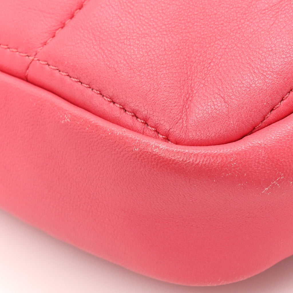 Lambskin Quilted Diamond Clutch With Chain Pink
