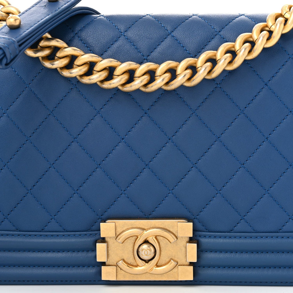 Lambskin Quilted Medium Boy Flap Blue