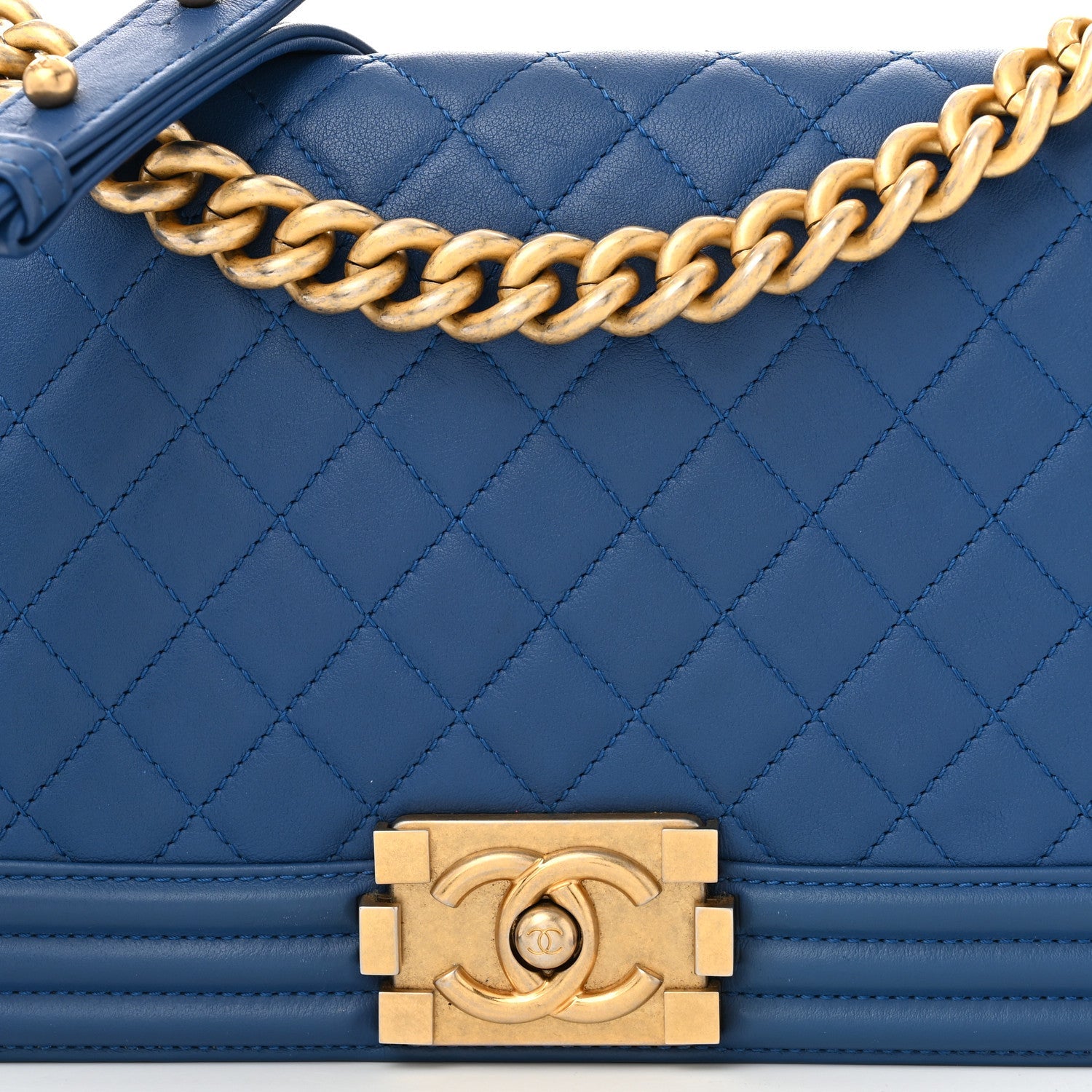 Lambskin Quilted Medium Boy Flap Blue