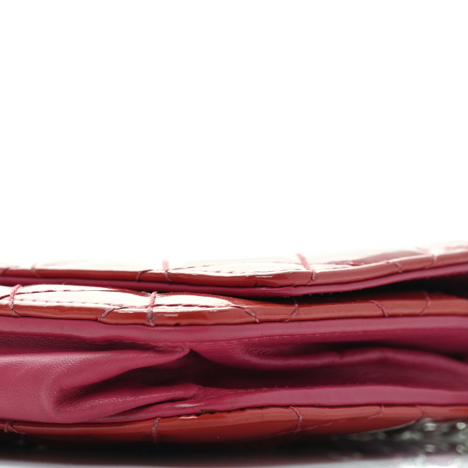 Patent Calfskin Quilted Wallet On Chain WOC Pink