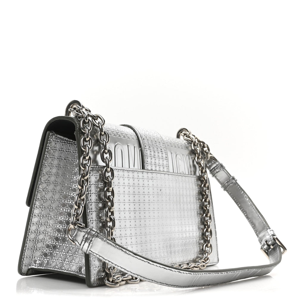 Metallic Patent Micro-Cannage 30 Montaigne Flap Bag Silver