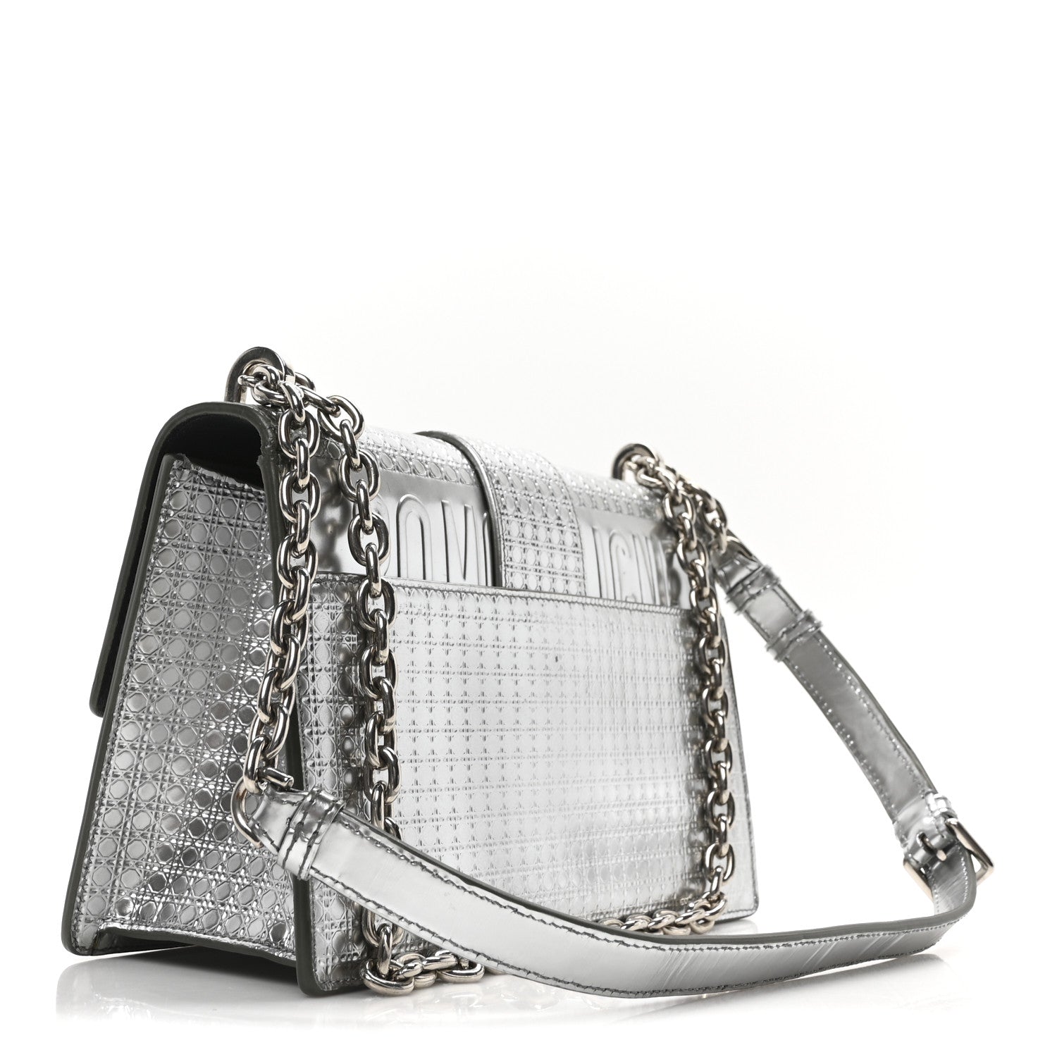 Metallic Patent Micro-Cannage 30 Montaigne Flap Bag Silver
